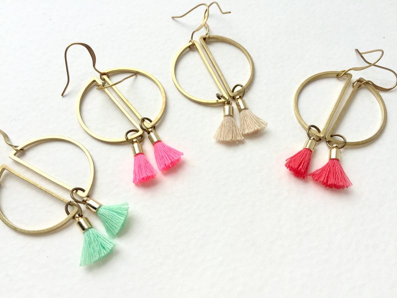 Tassel earrings geometric tassel earrings half moon tassel Etsy