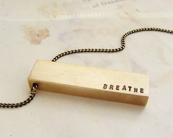 Personalized Brass Bar Necklace, Engraved Mantra Pendant