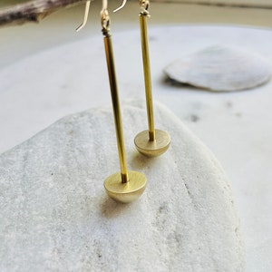 Eclipse Earrings, half dome and bar earrings, minimal brass earrings, architectural earrings, Geometric earrings, Solar Eclipse earrings image 2