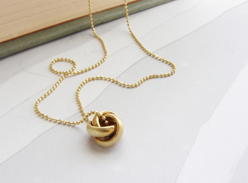 Nautical Knot Necklace Love Knot Charm Vintage Tiny Brass Etsy