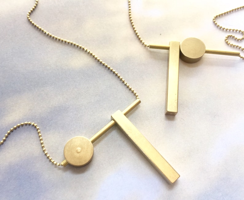 Minimal Geometric Bar and Circle Necklace Modern Etsy