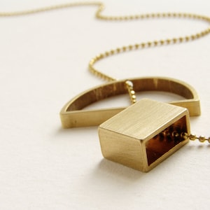 Abstract pendant necklace, pendant, Brass jewelry, geometric pendant, minimal necklace, rectangular semicircle pendant necklace image 3