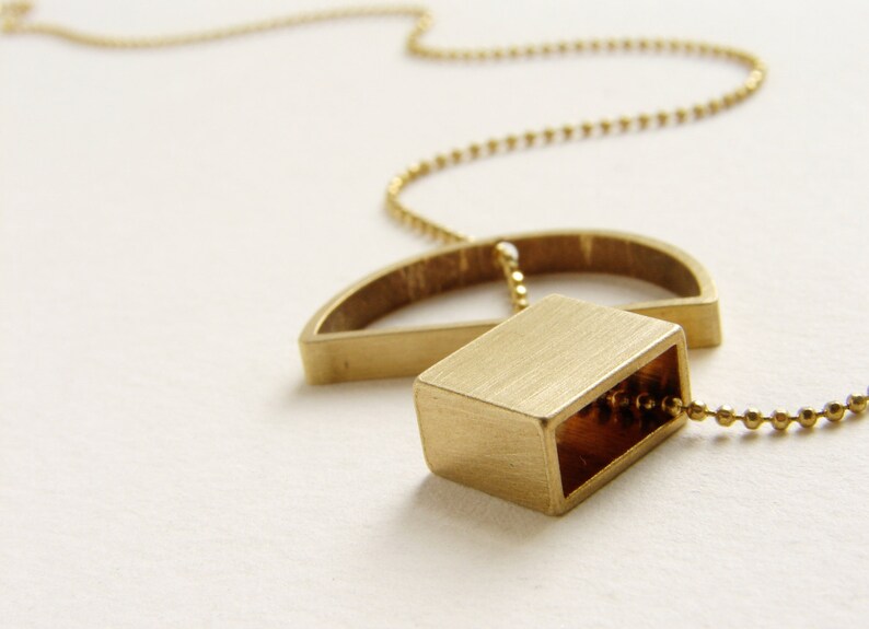 Abstract pendant necklace, pendant, Brass jewelry, geometric pendant, minimal necklace, rectangular semicircle pendant necklace image 3