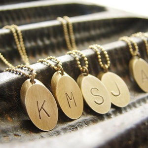 Personalized Gold Initial Necklace, Rustic Brass Charm