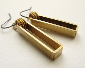 Pendientes colgantes rectangulares de latón, barra geométrica, plata de ley oxidada