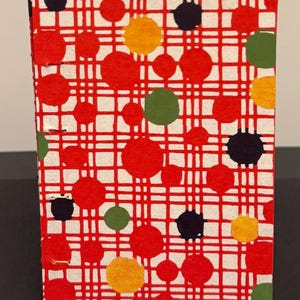 Hand sewn Journal withJapanese Paper, Red lines and Circles, 6x4