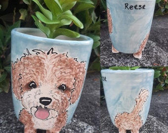 Custom Pet portrait planter (1) handmade hand painted planter. Personalized planter. 100% handmade ceramic planter