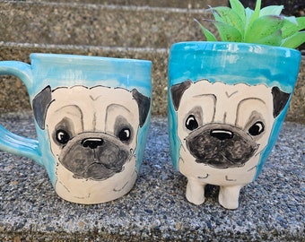 Handmade Pug Mug 20oz AND Pug planter Free shipping