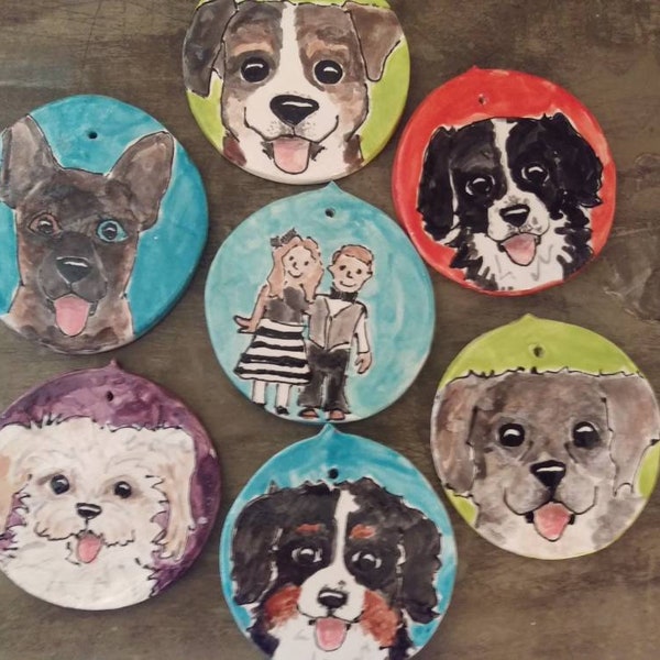 Handpainted custom pet portrait ornaments. 100% handmade