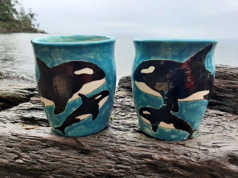 Handpainted orca mug. Wheel thrown 20oz mug dishwasher safe Etsy