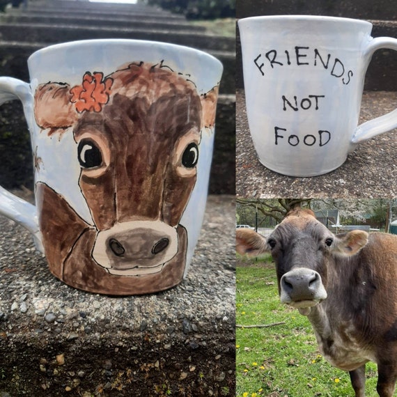 Friends Not Food Cow Mug. Wheel Thrown Handmade 20 Oz. Dishwasher Safe -  Etsy