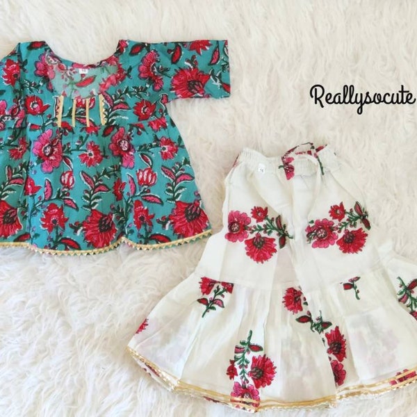 Traje de Salwar indio/conjunto de algodón sharara kurta/conjunto de niñas indias para niños pequeños, conjunto de vestido tradicional, niños salwar kameez