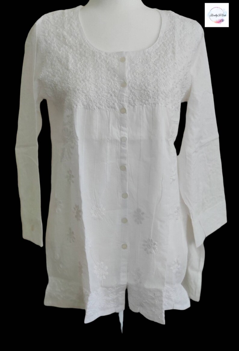 Women’s Cotton Chikankari Short Kurti Top – Embroidered Summer Tunic, Lightweight Casual Ethnic Wear
