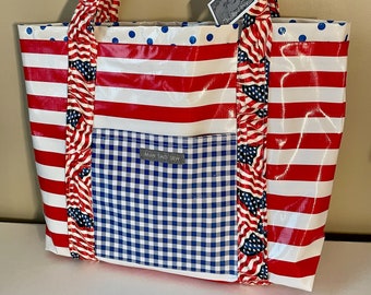 American Flag Laminated Canvas Shoulder Tote Bag 18" x 14"