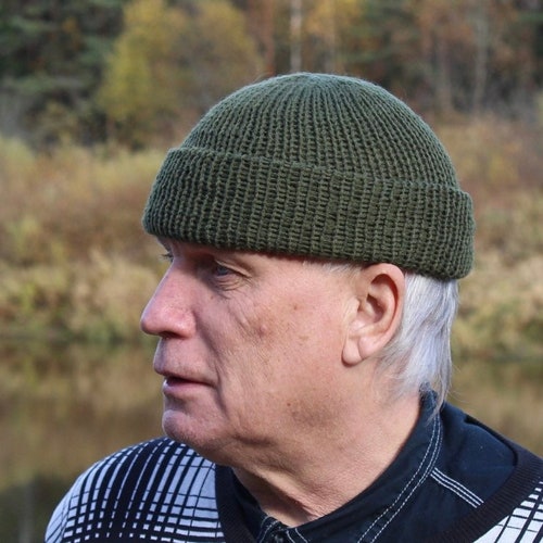 Fisherman Hat Men's winter hat Trawler hat Docker hat Beanie hat Knit winter hat READY TO SHIP Made in Uk Gift for Him Colour- Khaki