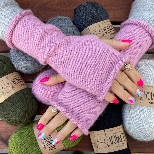 Women's 100% Alpaca Fingerless gloves Knitted Arm warmers Wrist warmers Long arm warmers Texting gloves Knit accessories Handmade in UK