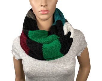 Women's knitted infinity scarf Multicoloured scarf Striped scarf Loop scarf Circle scarf Winter scarf Women's accessories Knit accessories