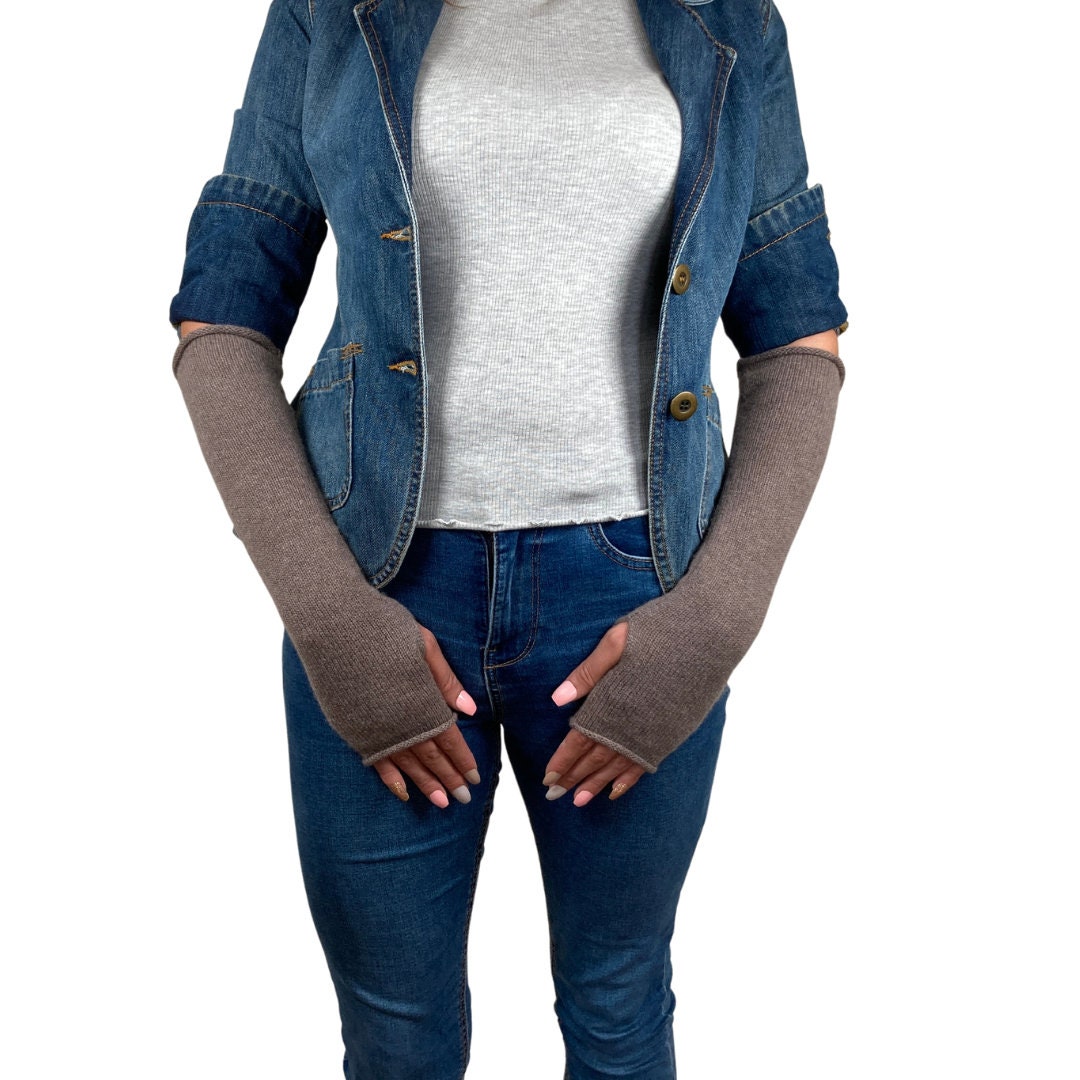 Long Cashmere Fingerless Gloves Women's Arm Warmers Cashmere Gloves