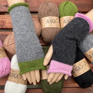 Design Your Own Alpaca Fingerless Gloves: Knitted Wrist Warmers, Custom Colours
