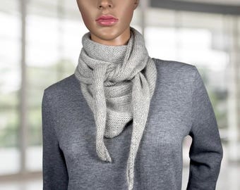 Alpaca Wool Knitted Triangle Scarf: Lightweight Shawl, Head Scarf