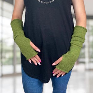 Handmade long fingerless gloves knitted with pure Alpaca wool, Arm warmers, Wrist warmers