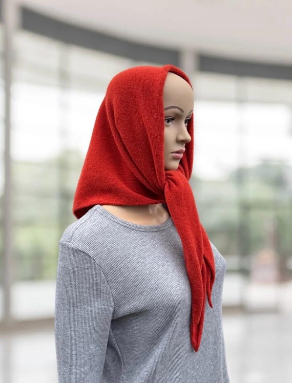 Cashmere Blend Triangle Scarf: Rust Merino Wool Kerchief