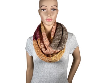 Women's knitted infinity scarf in Autumn Fall colours Knitted winter scarf Wool scarf Knit accessories Knitwear Office scarf Handmade in UK