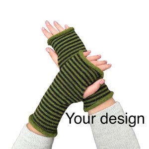 Alpaca Wool Fingerless Gloves: Striped Knit Arm Warmers, Custom Colours