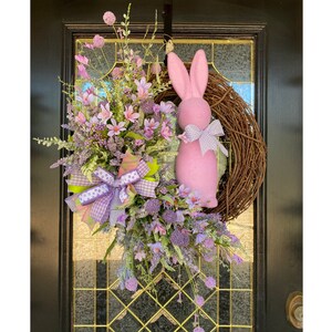 Spring wreath, Bunny wreath, Rabbit spring decor, Easter decoration, Flocked bunny, Wreath for front door