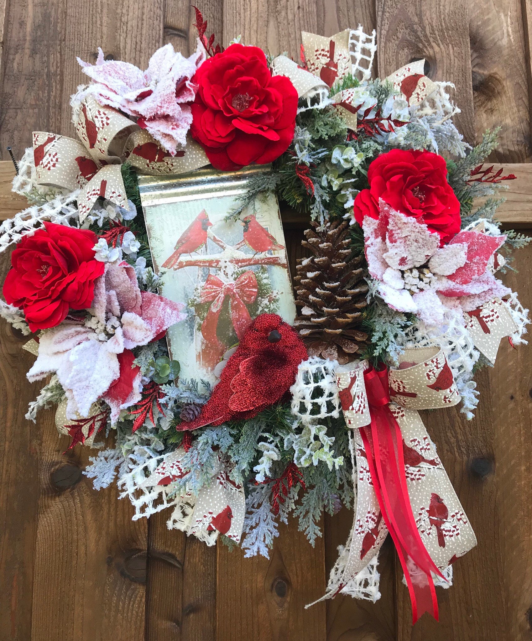 Natural Cardinal Wreath Winter Cardinal Wreath Christmas Etsy