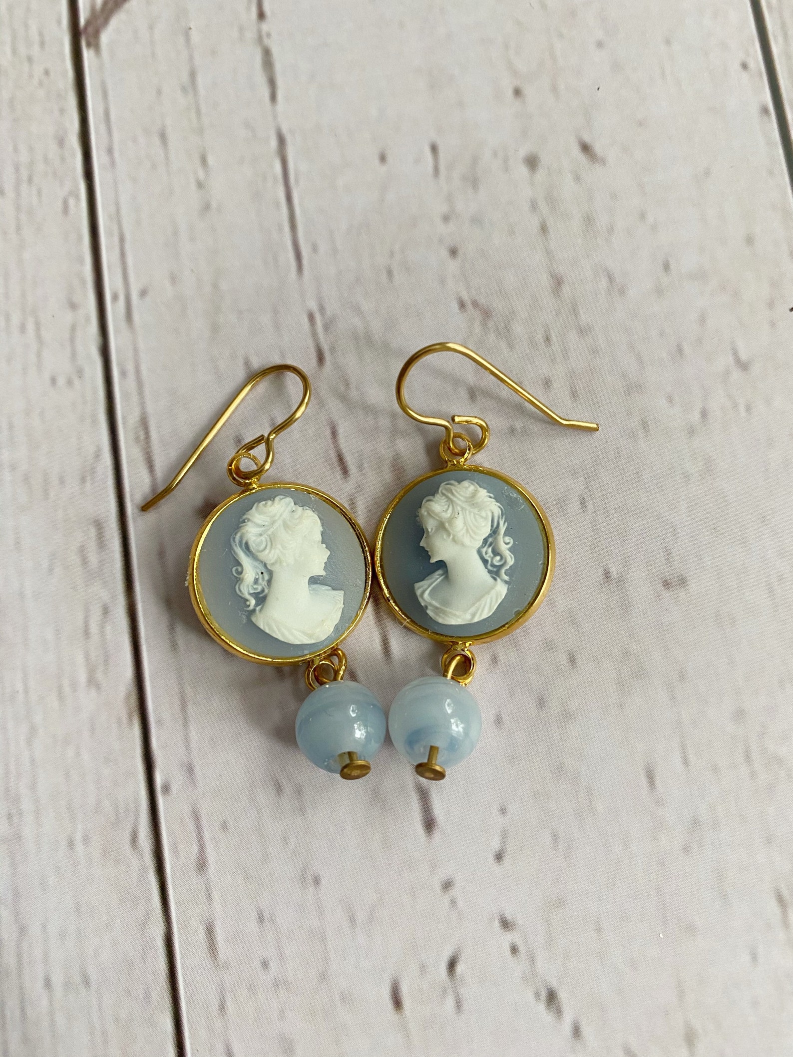 Blue Cameo Earrings/ Vintage Cameo Jewelry/ Dangle Earrings Etsy