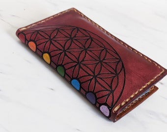 Flower of Life Leather wallet - Seven Chakra Leather wallet - Personalized wallet - Minimalist wallet - Unique gift for him - Handmade