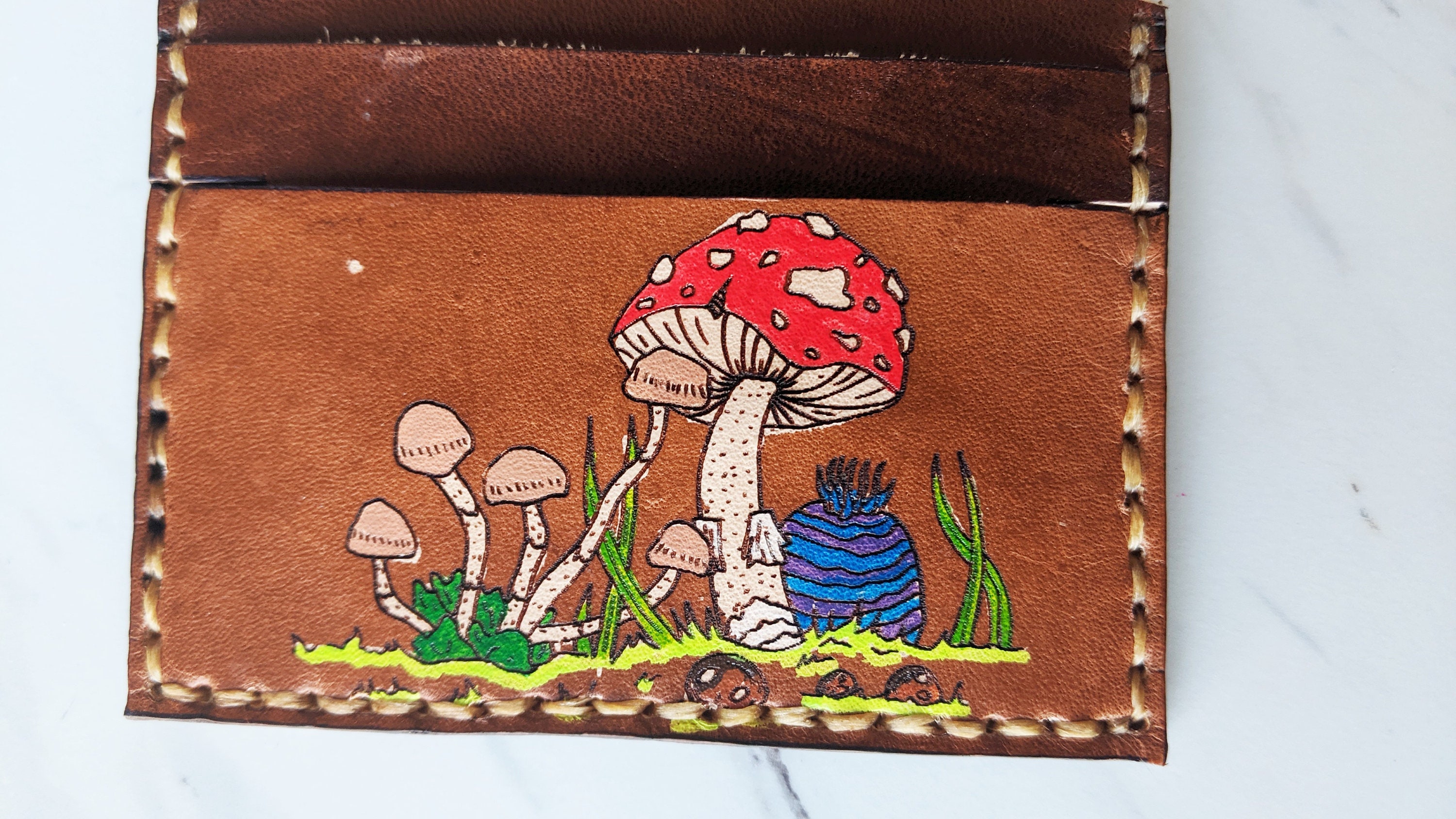 Leather Pocket Wallet Mushroom Wallet Men’s Leather | Etsy