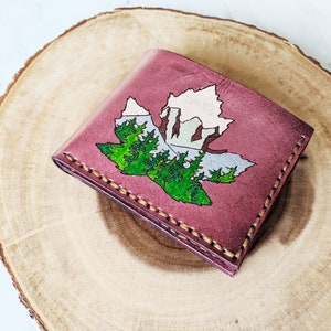 Maple Leaf Canada Mountain wallet Men's Leather wallet Banff Canmore Three Sisters Bifold wallet Unique gift for him Handmade image 10