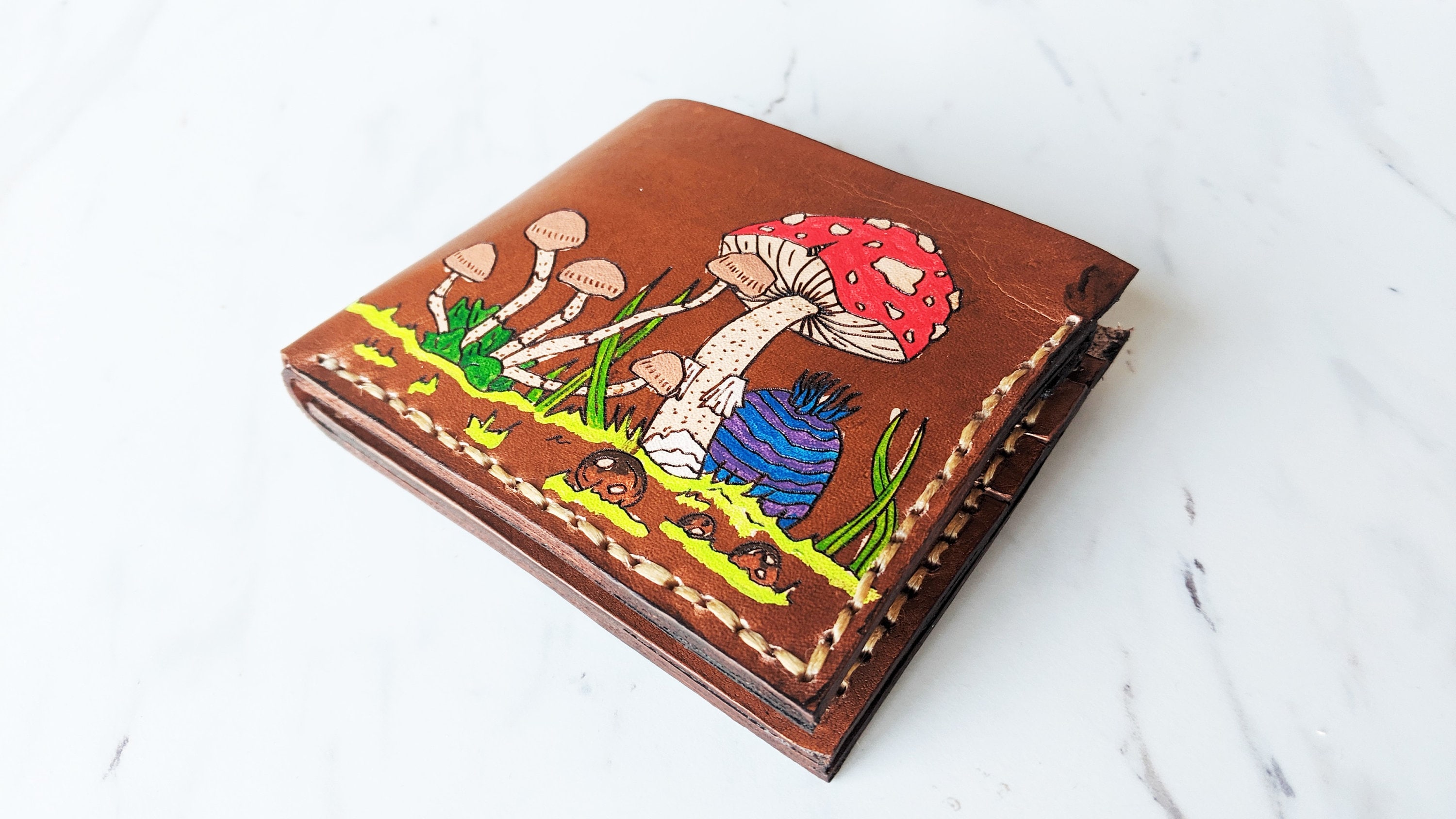 Mushroom Wallet Men’s Leather Wallet Personalized - Etsy Sweden