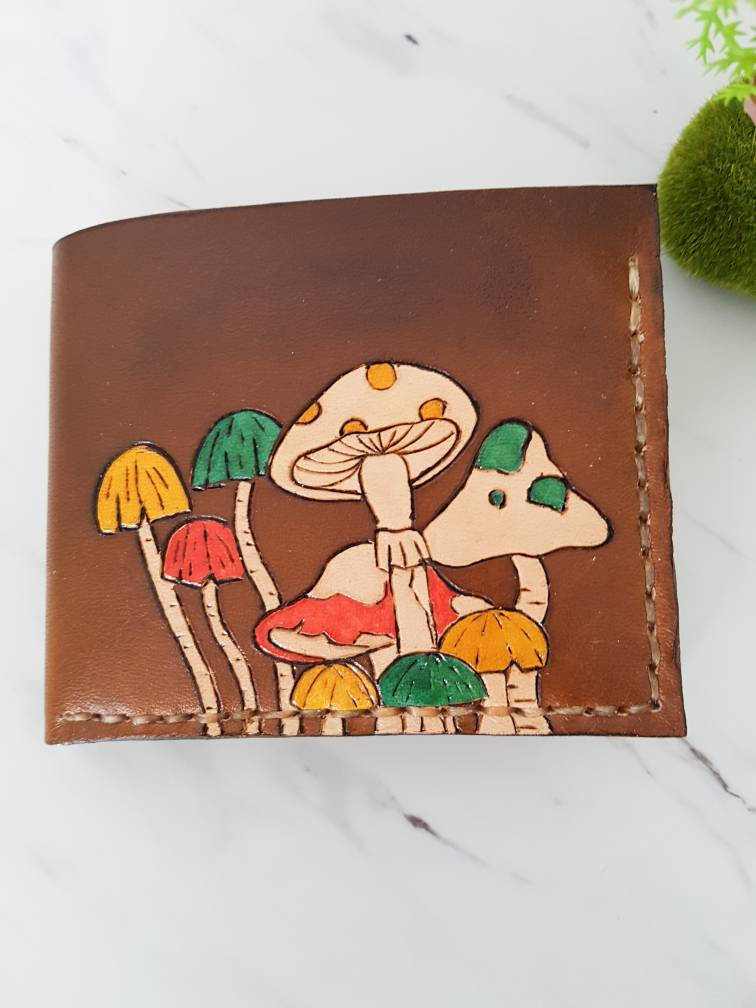 Mushroom wallet Men’s Leather wallet Personalized | Etsy