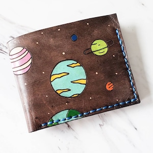 Planets wallet - Men's Leather wallet - Space wallet - Personalized wallet - Bifold wallet - Unique gift for him - Groomsmen gift - Handmade