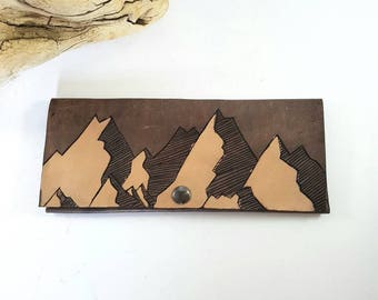 Mountain Leather wallet - Women's Leather wallet - Personalized wallet - Long Fold - Unique gift for her - Custom Handmade