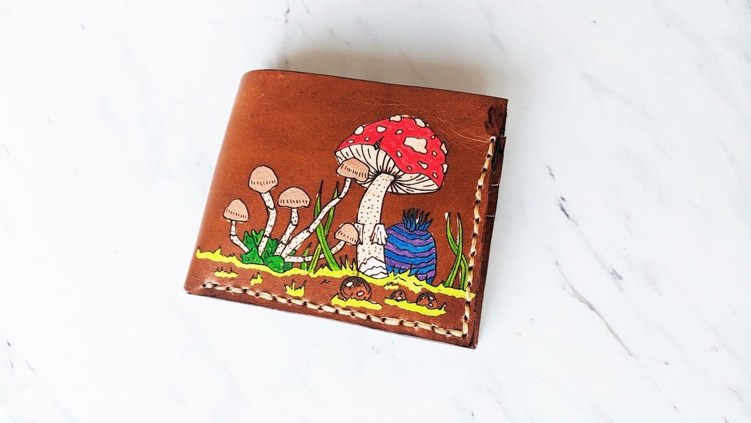 Mushroom Wallet Men’s Leather Wallet Personalized Wallet Bifold Wallet