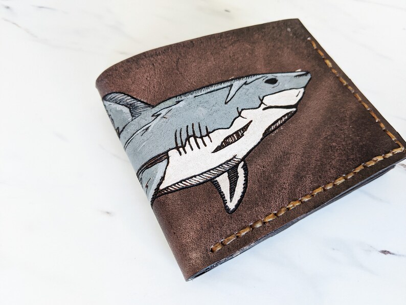 Personalized Men&#39;s Leather wallet Shark Bifold wallet | Etsy