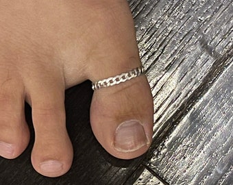 Custom Made to Order Big Toe Toe Ring Chain Sterling Silver 4.2mm Beveled Curb Chain closed Fitted Ring
