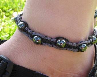 Custom MadeBlack and Gray Hemp Anklet or Bracelet with Beads