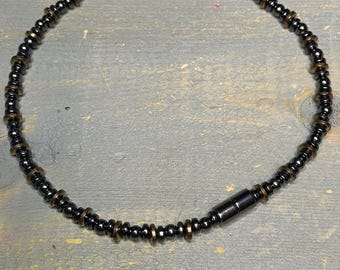 Unisex Magnetic Hematite Anklet Bracelet Hematite and Copper Colored Magnetic Hematite Mate to Order Magnetic clasp.