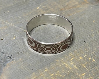 Custom Made to Order Mokume Gane Flat Big Toe Ring Thumb Ring Custom Width Argentium Silver and Copper Boho Chick Chunky Flat Ring