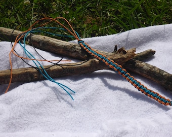 Custom made turquoise orange hemp bracelet and anklet with beads