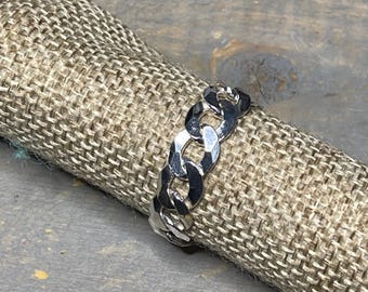 Custom Made to Order Big Toe Toe Ring or Thumb Ring Chain Sterling Silver 4.2mm Beveled Curb Chain closed Fitted Ring
