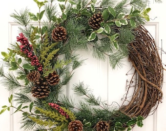 christmas pine wreath front door wreath rustic wreath winter wreath christmas door decor christmas wreath holiday wreath - Christmas Front Door Decor christmas pine wreath front door wreath rustic wreath winter wreath christmas door decor christmas wreath holiday wreath - Christmas Front Door Decor