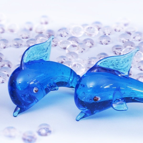 Glass Blue Dolphins, set of 6