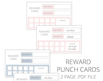 Reward Punch Card, Chore Chart Reward Card, Task Reward Card