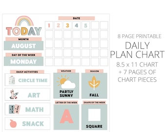 Homeschool Morning Calendar Chart Set, Morning Routine Chart, Circle Time Chart 8.5x11 - Instant Download